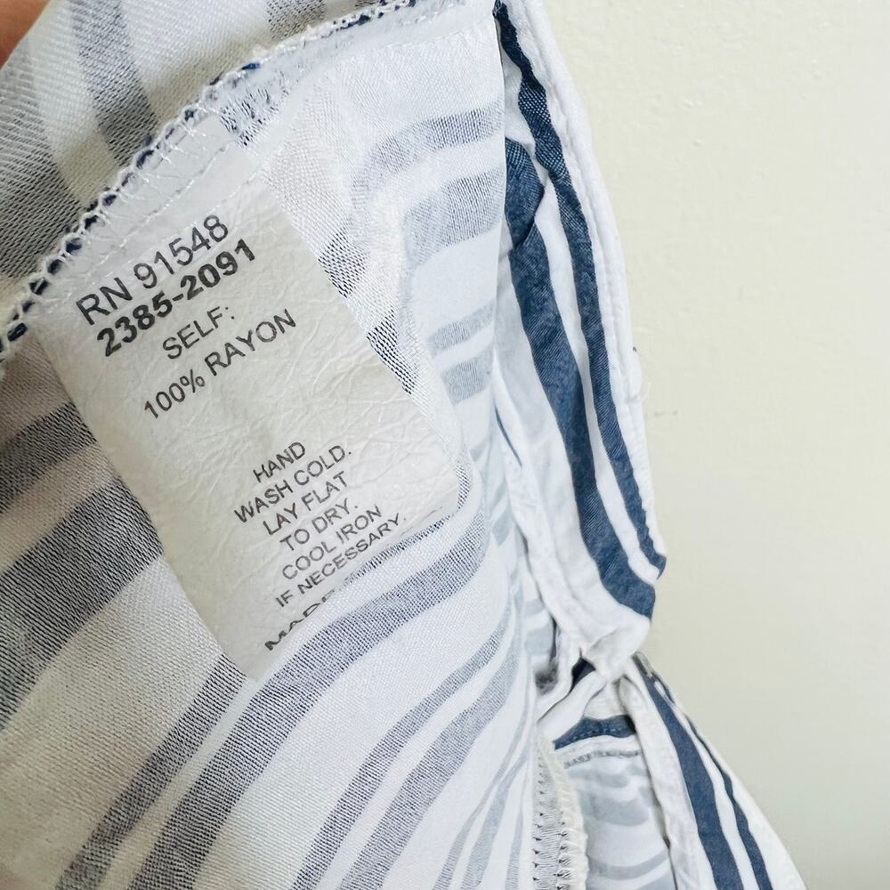 Waverly Grey Pants w Pockets 10 Blue White Stripe Wide Leg Casual Cropped Rayon - Picture 9 of 10